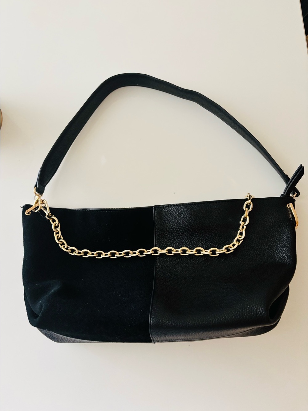 ON 34th Macy's Brand Black Shoulder Bag with Gold Chain Accent